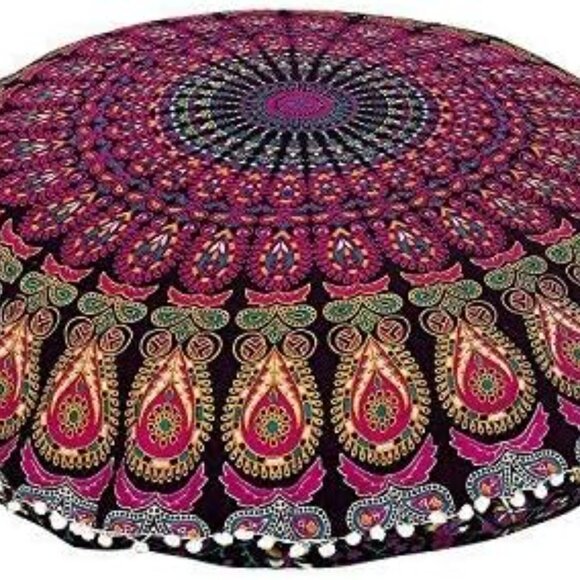 NEW Large Decorative Boho Pillowcase Mandala Indian Floor Sham Tassels Round 32" - Picture 2 of 6